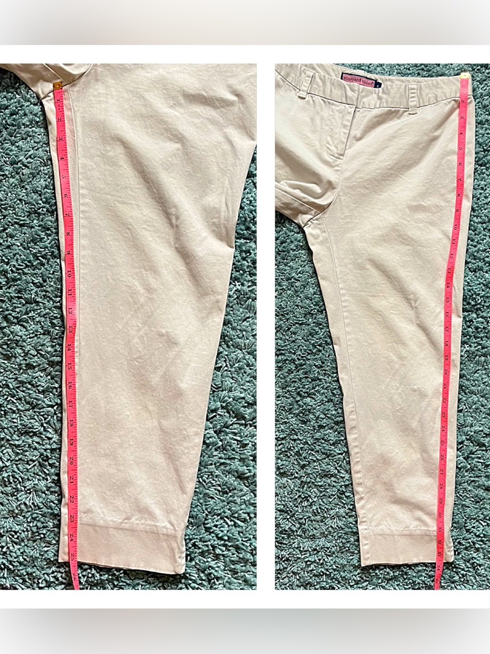 Vineyard Vines Cream Crop Chinos Pants Womens 4 Flat Front Split Hem - Picture 6 of 9